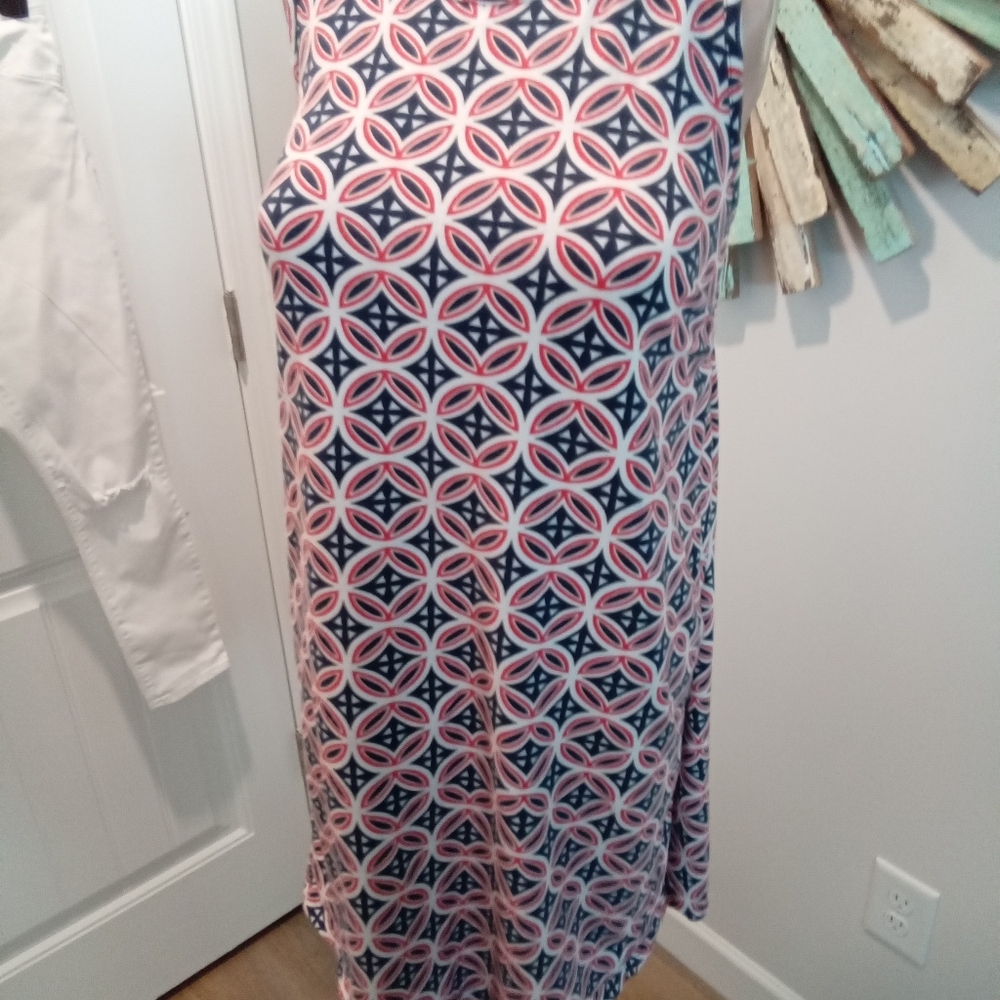 Crown & Ivy XS Geometric Sleeveless Summer Dress. Midi. White, blue and Pโฆ